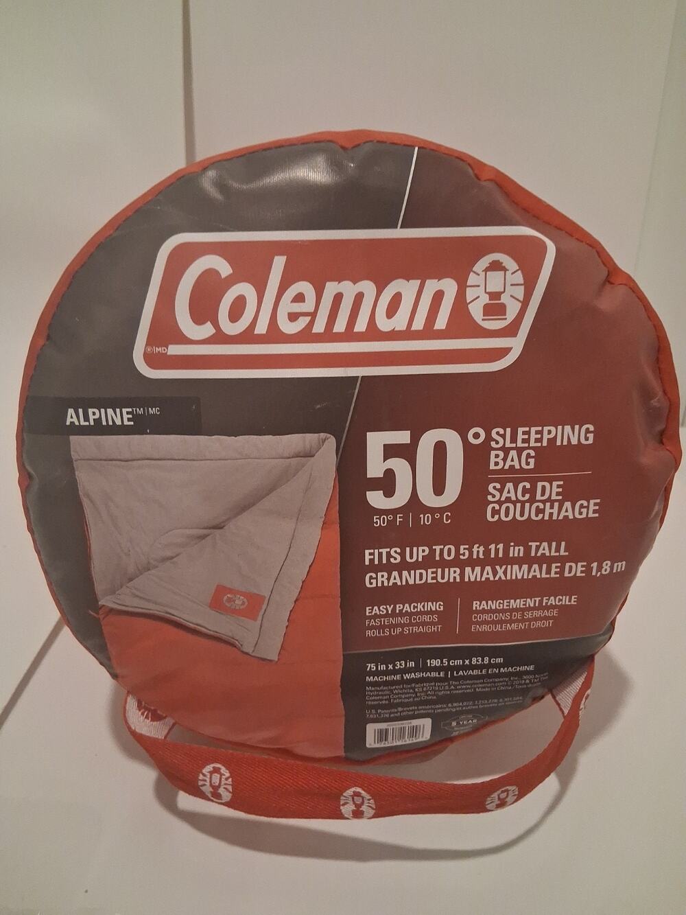 Coleman Alpine 50°F Regular Red Rectangular Adult Camping Sleeping Bag 33x75"